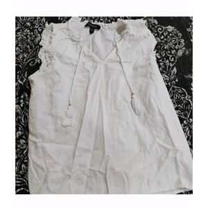 Ellen Tracy White Ruffle Blouse with Tassel Ties